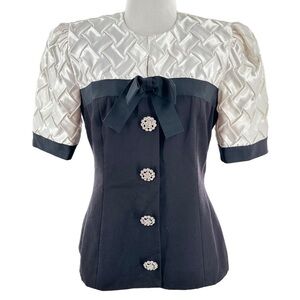 Karen Lawrence blazer 6 black white rhinestone vintage union made 80s wedding